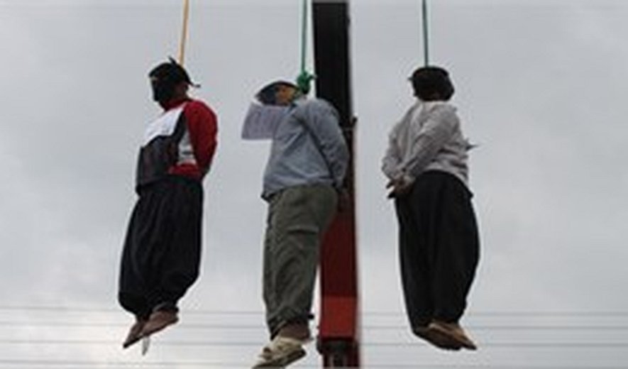 Three prisoners were hanged publicly in Iran today