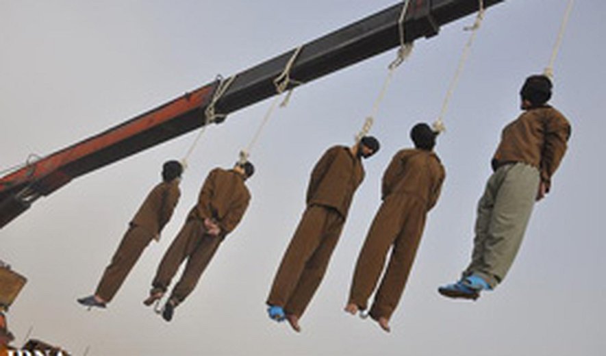 Five prisoners were hanged in public today 