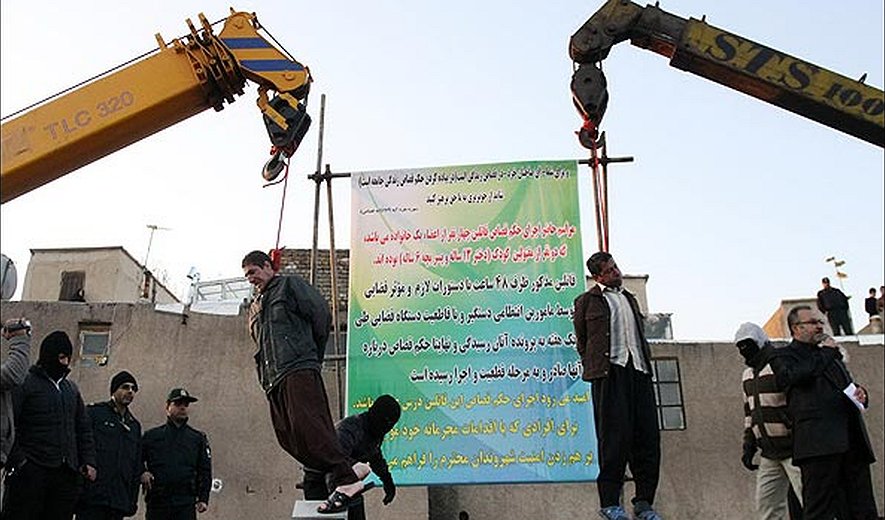 Two young men were hanged publicly in Qazvin (west of Tehran) today